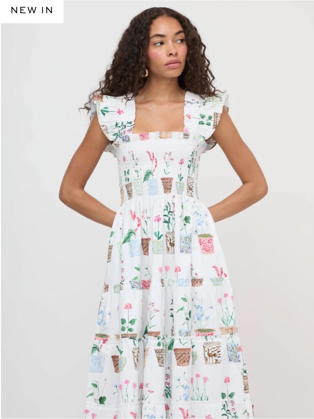 Hill House Home The Ellie Nap Dress in Flower Pots White Multi Large - Picture 2 of 5